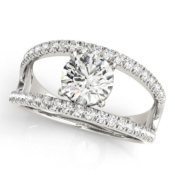 White gold Round Solitaire Split Shank Pave Diamond Ring