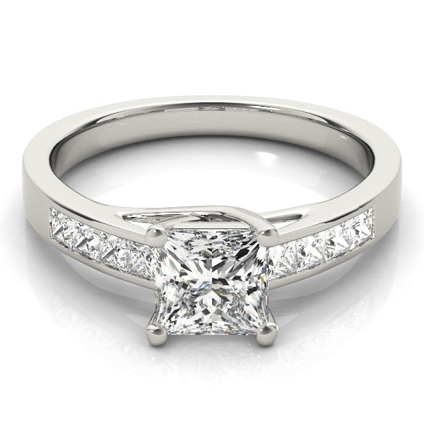 White gold Princess Cut Channel Set Diamond Engagement Ring with Four-Prong Setting