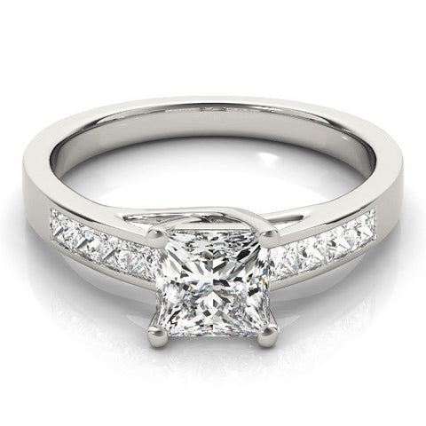 Platinum Princess Cut Channel Set Diamond Engagement Ring with Four-Prong Setting