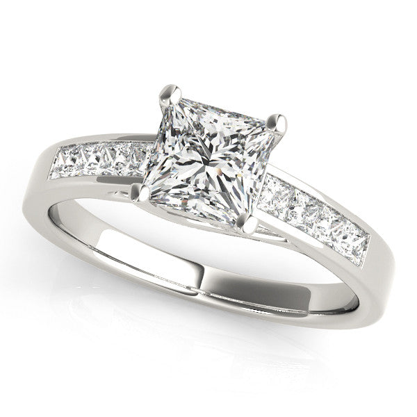 Platinum Princess Cut Channel Set Diamond Engagement Ring with Four-Prong Setting