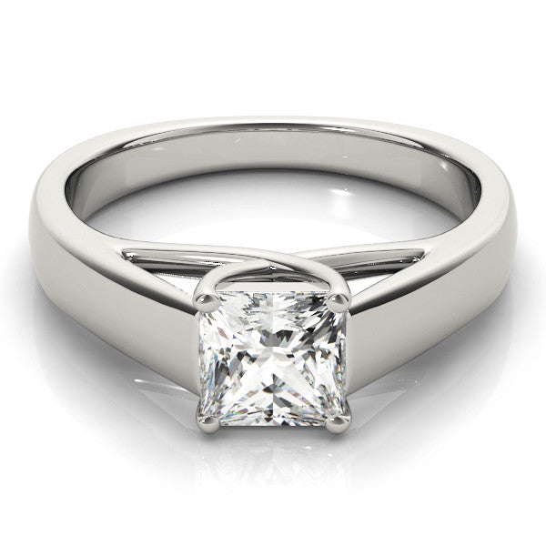 Silver Princess Cut Solitaire Engagement Ring with Cathedral Setting and Four-Prong Setting