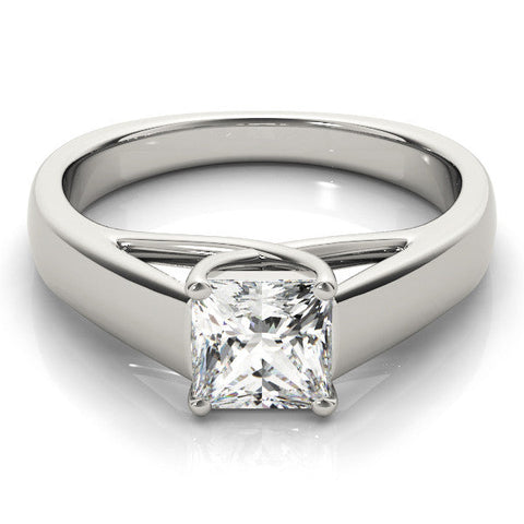 Silver Princess Cut Solitaire Engagement Ring with Cathedral Setting and Four-Prong Setting