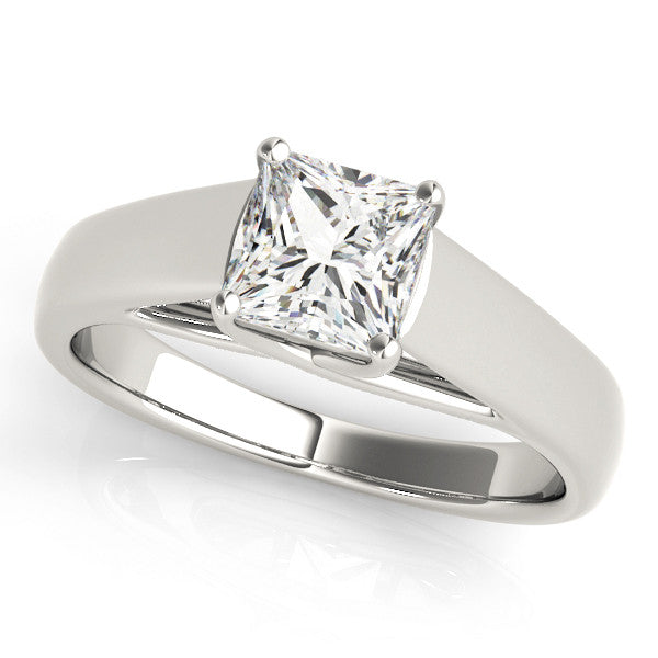 Silver Princess Cut Solitaire Engagement Ring with Cathedral Setting and Four-Prong Setting