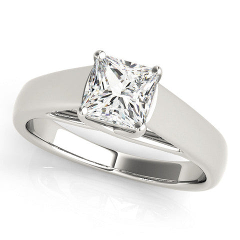 Silver Princess Cut Solitaire Engagement Ring with Cathedral Setting and Four-Prong Setting