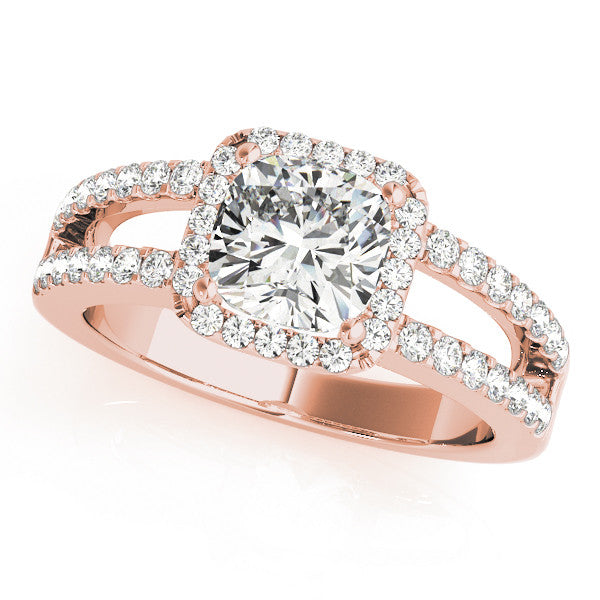 Rose gold Cushion Halo Split Shank Diamond Ring with Four-Prong Setting
