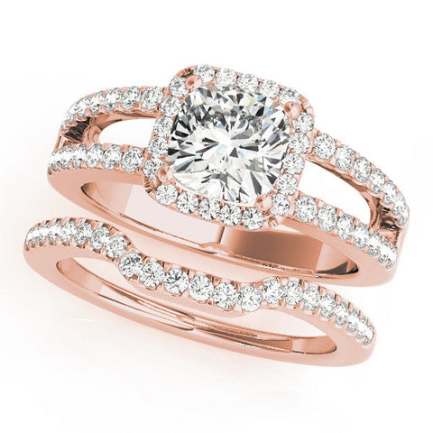 Rose gold Cushion Halo Split Shank Diamond Ring with Four-Prong Setting