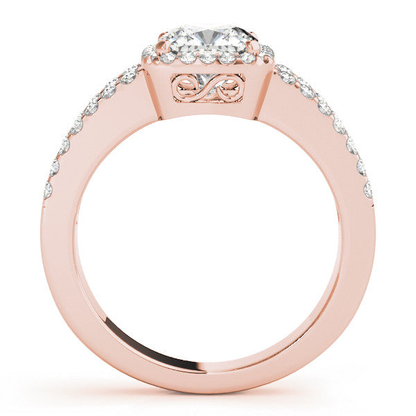 Rose gold Cushion Halo Split Shank Diamond Ring with Four-Prong Setting