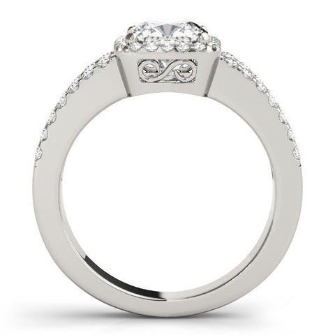 Silver Cushion Halo Split Shank Diamond Ring with Four-Prong Setting
