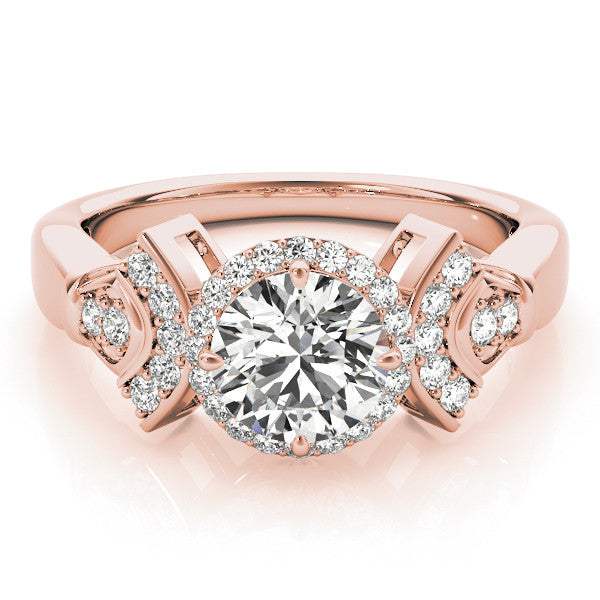 Rose gold Round Halo Diamond Split Shank Engagement Ring with Four-Prong Setting
