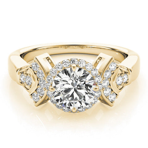 Yellow gold Round Halo Diamond Split Shank Engagement Ring with Four-Prong Setting