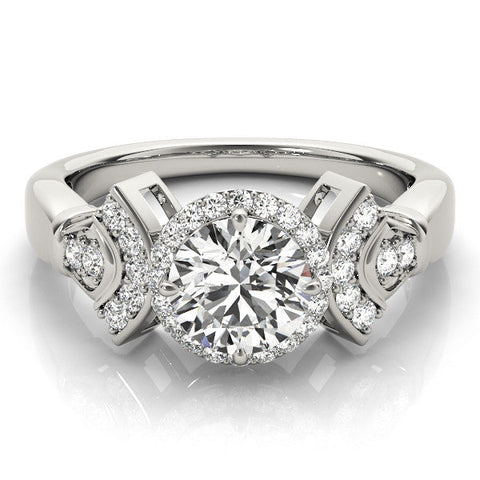 Platinum Round Halo Diamond Split Shank Engagement Ring with Four-Prong Setting