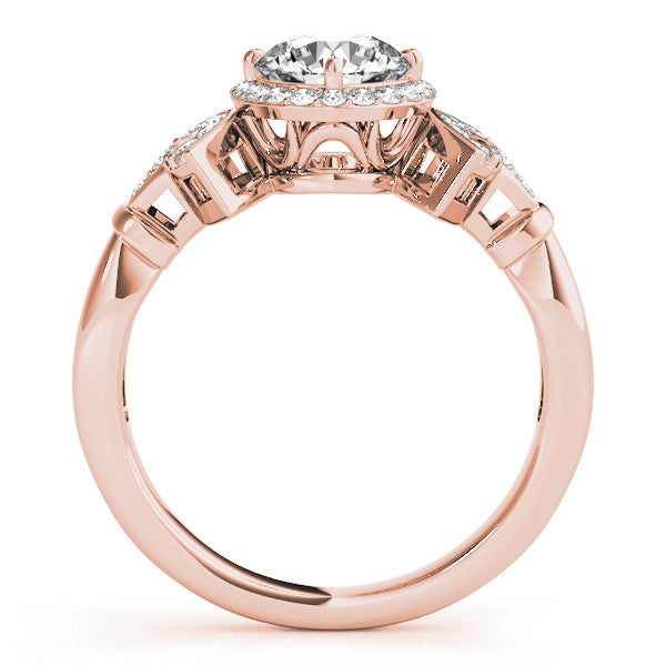 Rose gold Round Halo Diamond Split Shank Engagement Ring with Four-Prong Setting