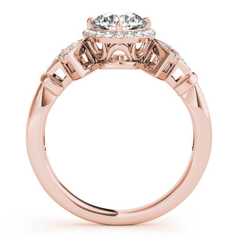 Rose gold Round Halo Diamond Split Shank Engagement Ring with Four-Prong Setting