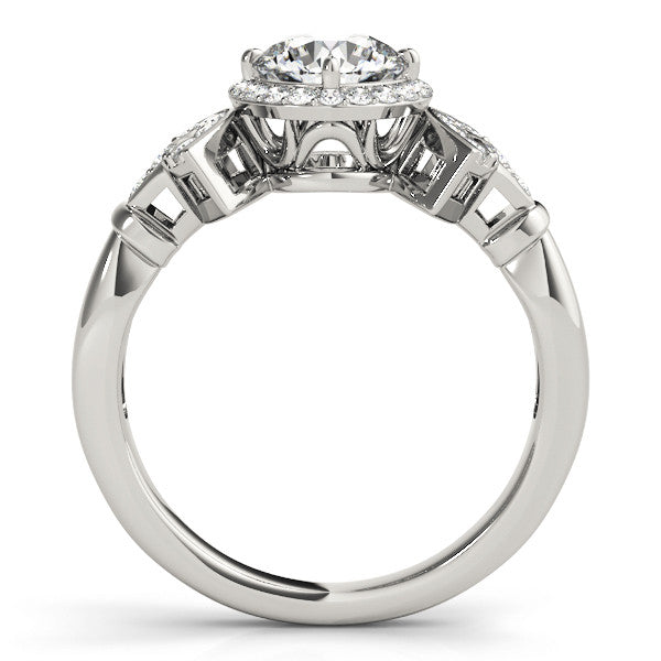 Platinum Round Halo Diamond Split Shank Engagement Ring with Four-Prong Setting