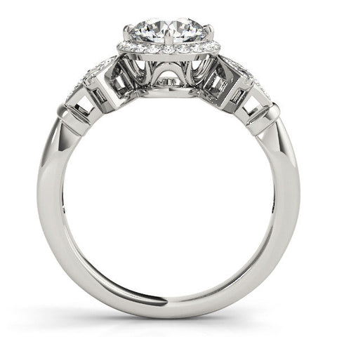Platinum Round Halo Diamond Split Shank Engagement Ring with Four-Prong Setting