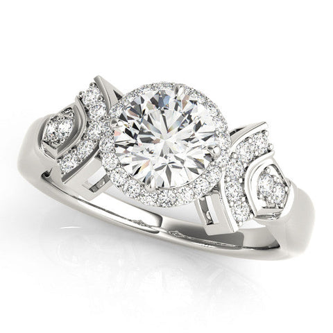 Platinum Round Halo Diamond Split Shank Engagement Ring with Four-Prong Setting