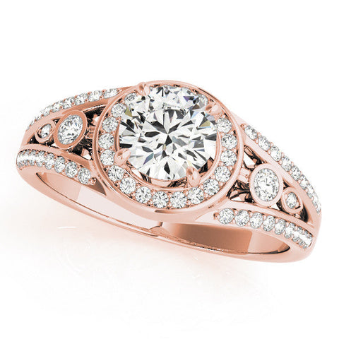 Rose gold Round Halo Split Shank Diamond Ring with Four-Prong Setting