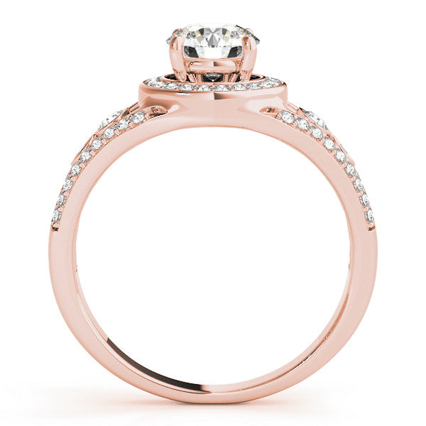 Rose gold Round Halo Split Shank Diamond Ring with Four-Prong Setting