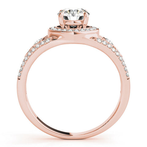 Rose gold Round Halo Split Shank Diamond Ring with Four-Prong Setting