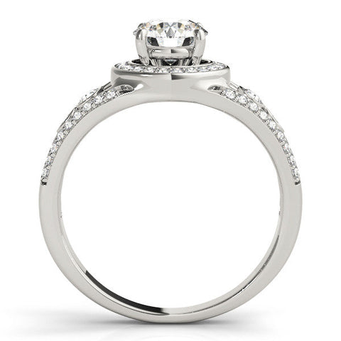 Platinum Round Halo Split Shank Diamond Ring with Four-Prong Setting
