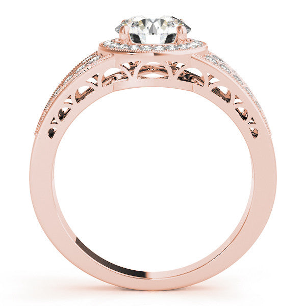Rose gold Round Halo Diamond Split Shank Ring with Prong Setting