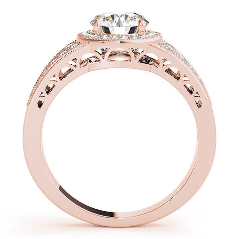 Rose gold Round Halo Diamond Split Shank Ring with Prong Setting