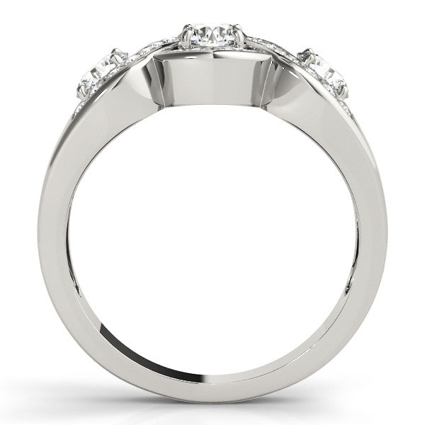 Silver Three-Stone Round Diamond Wave Pave Band with Prong Setting