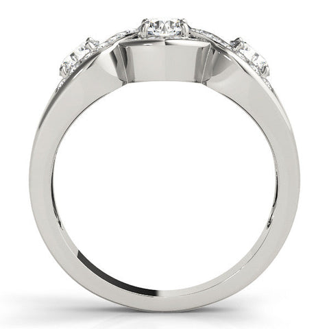 Silver Three-Stone Round Diamond Wave Pave Band with Prong Setting