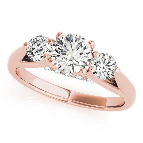 Rose gold Three-Stone Round Diamond Engagement Ring with Pavé Band and Prong Setting