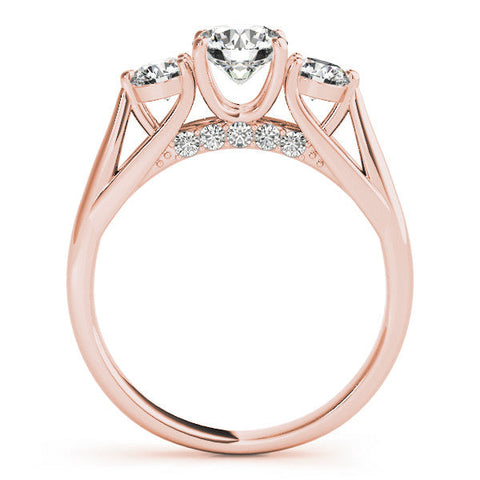 Rose gold Three-Stone Round Diamond Engagement Ring with Pavé Band and Prong Setting