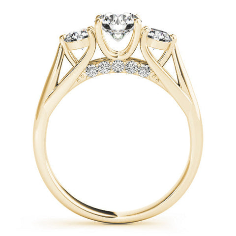 Yellow gold Three-Stone Round Diamond Engagement Ring with Pavé Band and Prong Setting