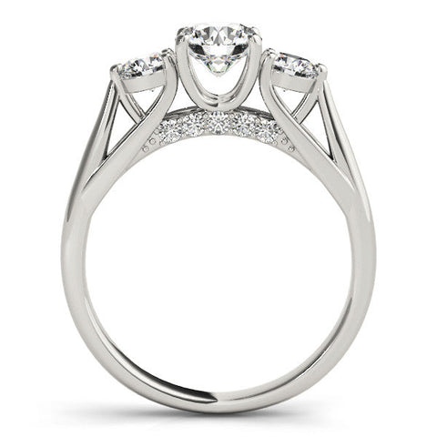 White gold Three-Stone Round Diamond Engagement Ring with Pavé Band and Prong Setting