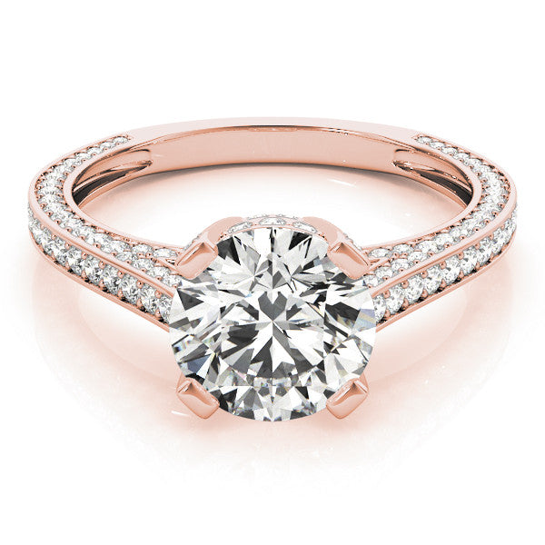 Rose gold Round Brilliant Split Shank Pave Solitaire Ring with Four-Prong Setting
