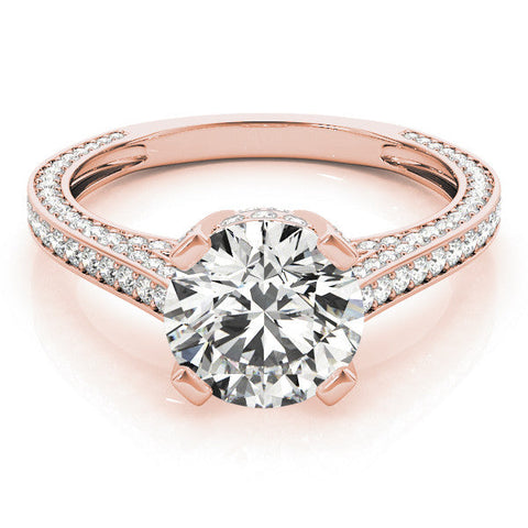 Rose gold Round Brilliant Split Shank Pave Solitaire Ring with Four-Prong Setting