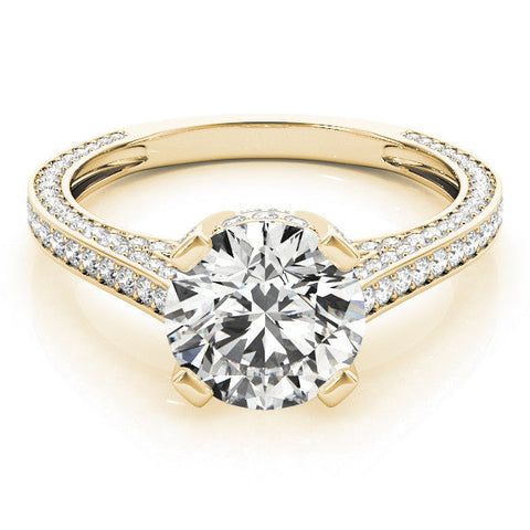 Yellow gold Round Brilliant Split Shank Pave Solitaire Ring with Four-Prong Setting