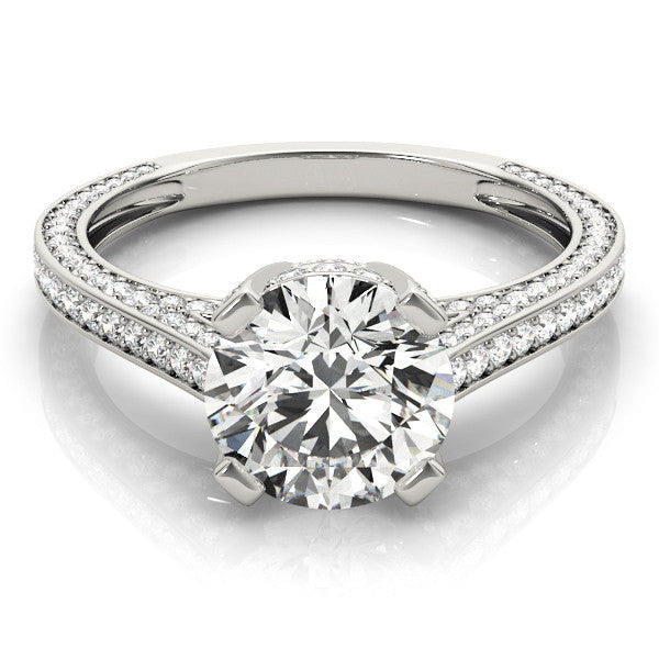 Platinum Round Brilliant Split Shank Pave Solitaire Ring with Four-Prong Setting