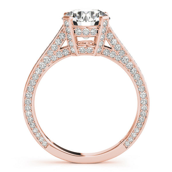Rose gold Round Brilliant Split Shank Pave Solitaire Ring with Four-Prong Setting