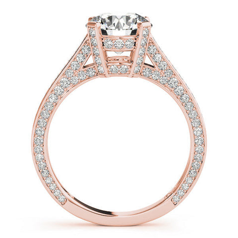 Rose gold Round Brilliant Split Shank Pave Solitaire Ring with Four-Prong Setting