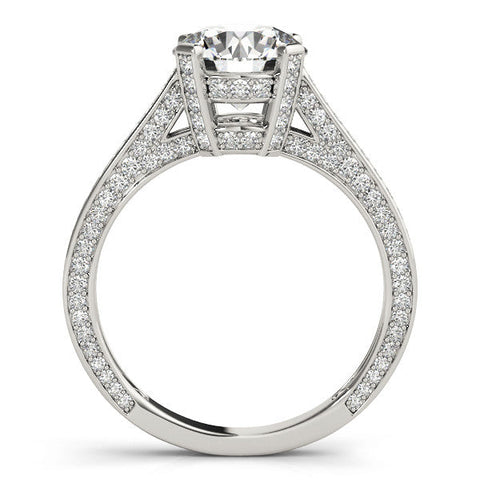 White gold Round Brilliant Split Shank Pave Solitaire Ring with Four-Prong Setting