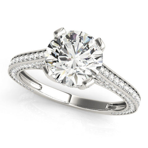 White gold Round Brilliant Split Shank Pave Solitaire Ring with Four-Prong Setting