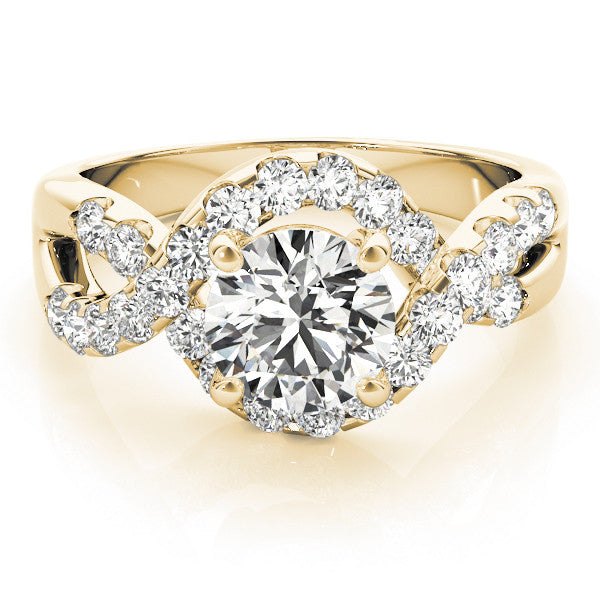 Yellow gold Round Cut Diamond Halo Twist Band with Four-Prong Setting