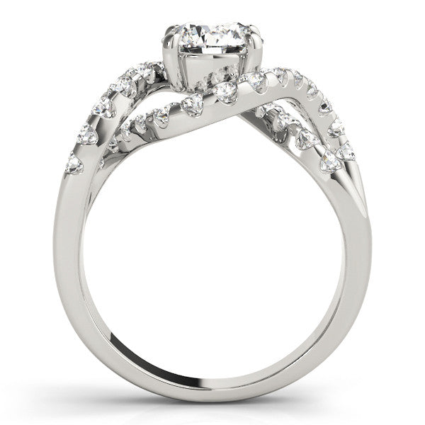 Silver Round Cut Diamond Halo Twist Band with Four-Prong Setting