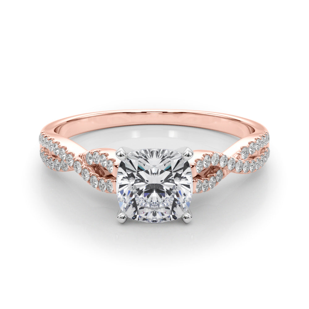 Rose gold Cushion Solitaire Twisted Pave Diamond Engagement Ring with Four-Prong Setting