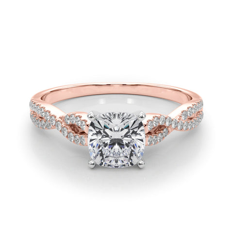 Rose gold Cushion Solitaire Twisted Pave Diamond Engagement Ring with Four-Prong Setting