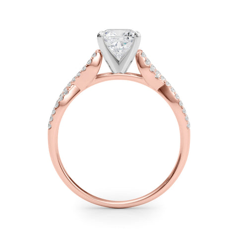 Rose gold Cushion Solitaire Twisted Pave Diamond Engagement Ring with Four-Prong Setting