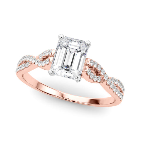 Rose gold Emerald Solitaire Twisted Pave Diamond Engagement Ring with Four-Prong Setting