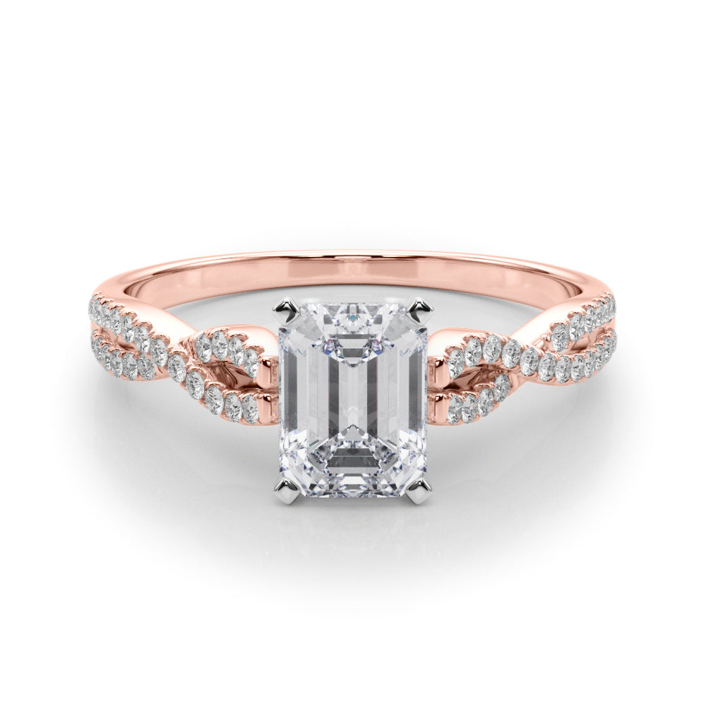 Rose gold Emerald Solitaire Twisted Pave Diamond Engagement Ring with Four-Prong Setting