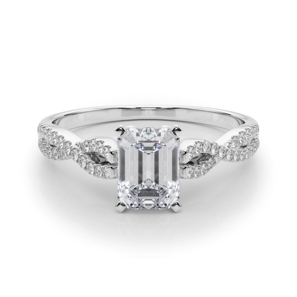 White gold Radiant Solitaire Twisted Pave Diamond Engagement Ring with Four-Prong Setting