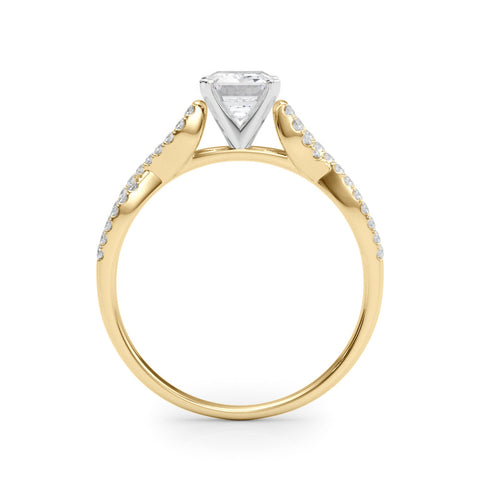 Yellow gold Emerald Solitaire Twisted Pave Diamond Engagement Ring with Four-Prong Setting