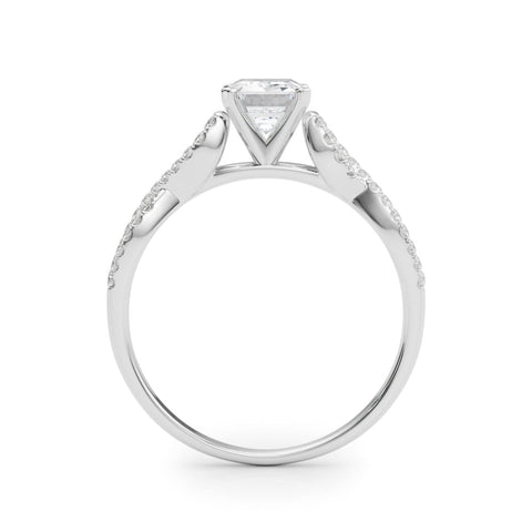 White gold Radiant Solitaire Twisted Pave Diamond Engagement Ring with Four-Prong Setting